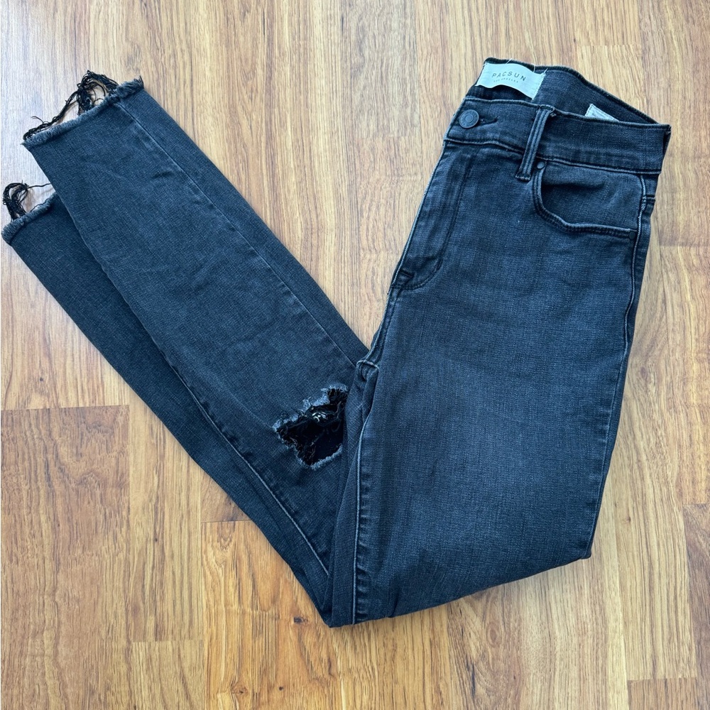 Black Distressed High Rise Ankle Jeggings